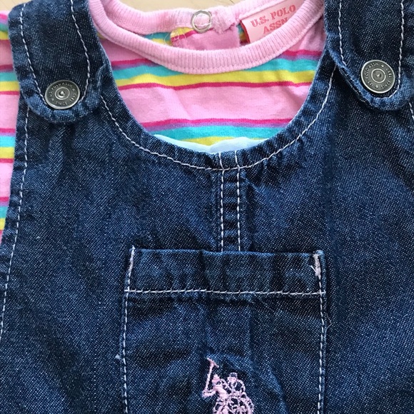 US Polo Association Overalls & Pink Stripe Onesie - Picture 2 of 7